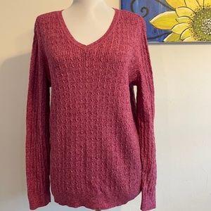 Karen Scott-V neck cable knit pink tone sweater.. NBW new